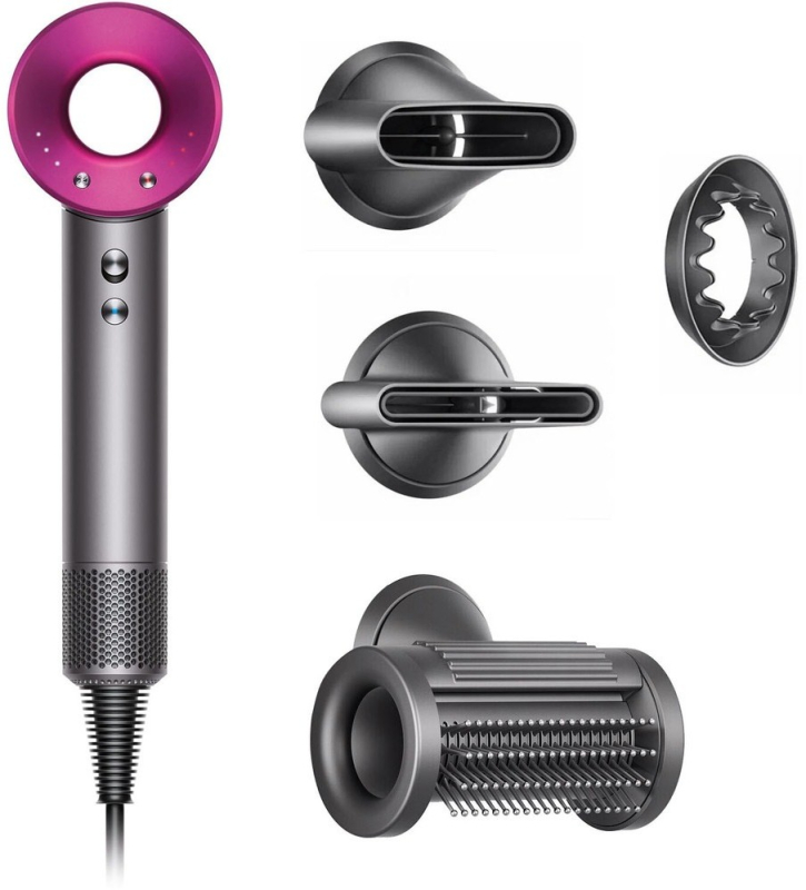 Фен Dyson Supersonic HD15, 4 насадки, Iron/Fuchsia